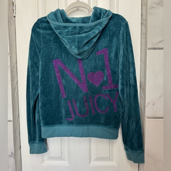 Juicy Couture Teal Velour Full Zip Up Women’s Hooded Jacket y2k - Picture 12 of 15